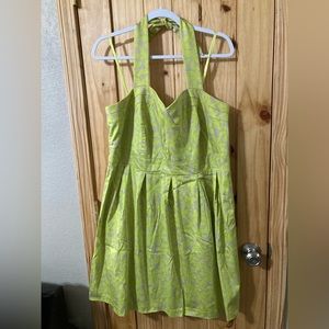 Lane Bryant size 16 mid-length halter dress in a bright green pattern